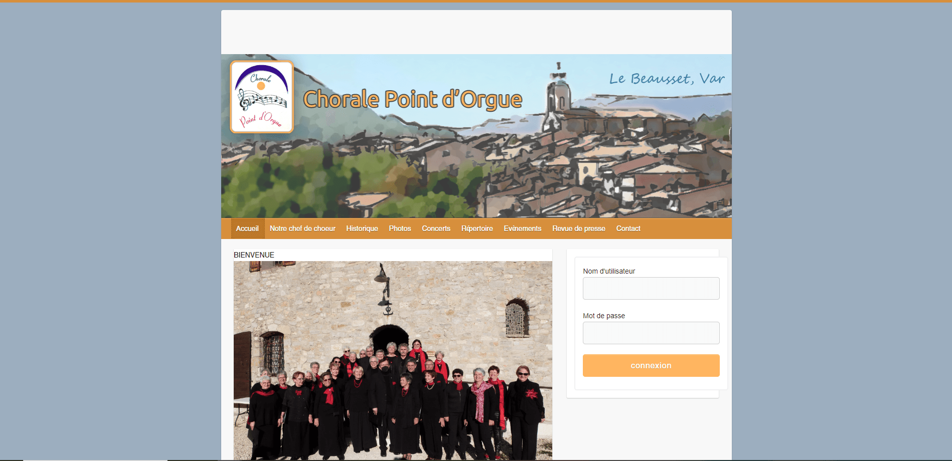 Capture d'écran du site Chorale Point d'Orgue — site vitrine pour un ensemble vocal amateur