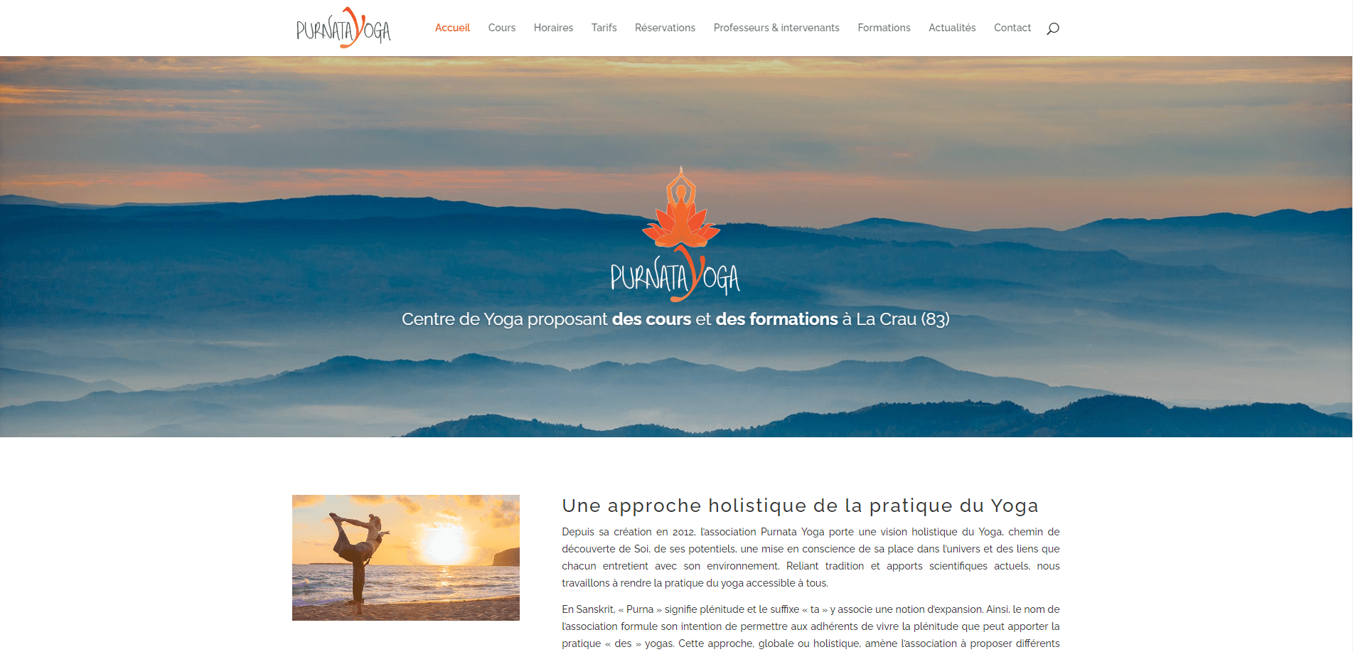 Capture d'écran du site Purnata Yoga — site vitrine élégant pour un studio de yoga